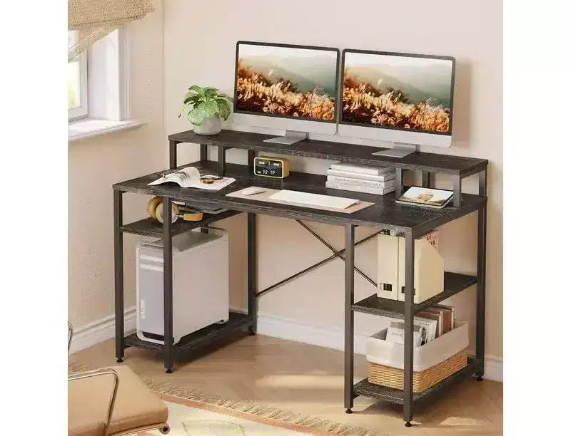 Bestier Bureaux d'ordinateur 140 cm avec étagère réversible, bureau d'écriture debout pour bureau à domicile/études/jeux