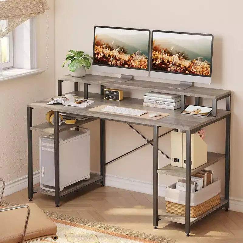 Bestier Bureaux d'ordinateur 140 cm avec étagère réversible, bureau d'écriture debout pour bureau à domicile/études/jeux