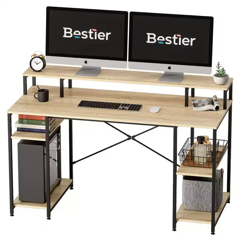 Bestier Bureaux d'ordinateur 140 cm avec étagère réversible, bureau d'écriture debout pour bureau à domicile/études/jeux