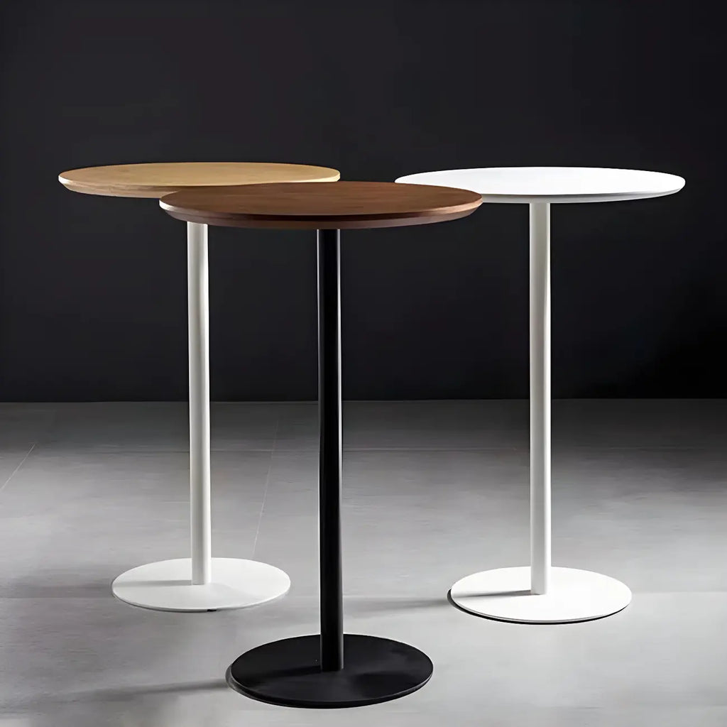 Table de bar ronde contemporaine avec plateau en bois pour les repas