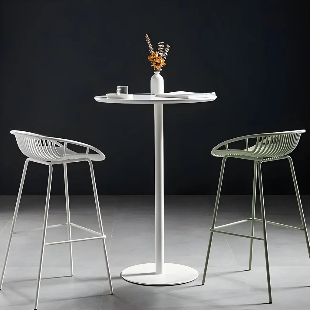 Table de bar ronde contemporaine avec plateau en bois pour les repas