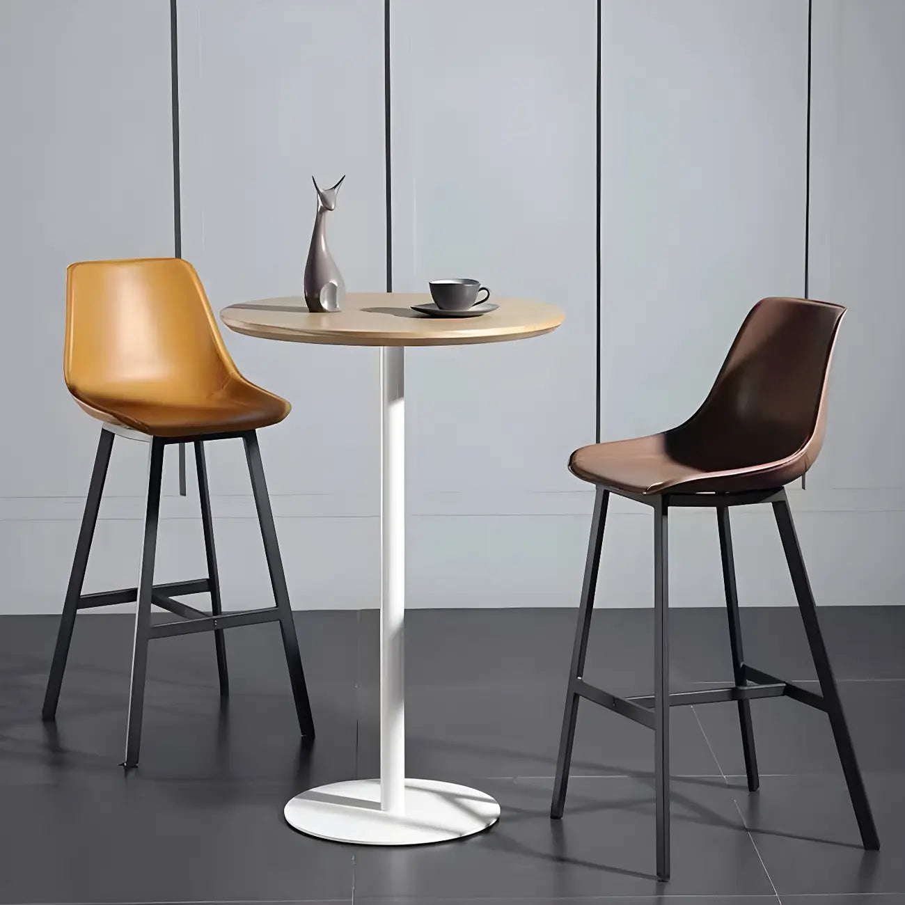 Table de bar ronde contemporaine avec plateau en bois pour les repas