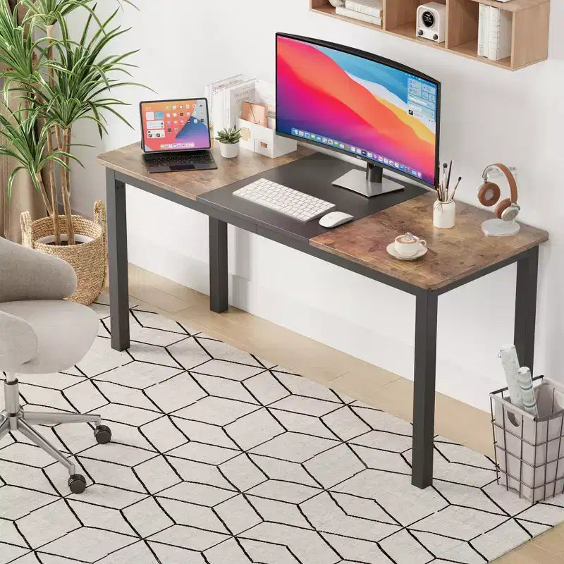 Scrivania per Computer WhizMax 63 Pollici, Grande Scrivania da Ufficio con Telaio in Metallo Nero, Scrivania da Gaming Moderna in Stile Semplice, Robusta Postazione di Lavoro per Scrivere