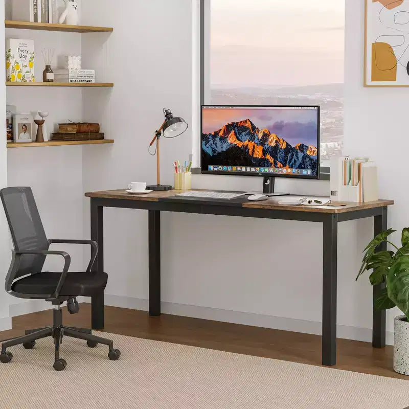 Scrivania per Computer WhizMax 63 Pollici, Grande Scrivania da Ufficio con Telaio in Metallo Nero, Scrivania da Gaming Moderna in Stile Semplice, Robusta Postazione di Lavoro per Scrivere