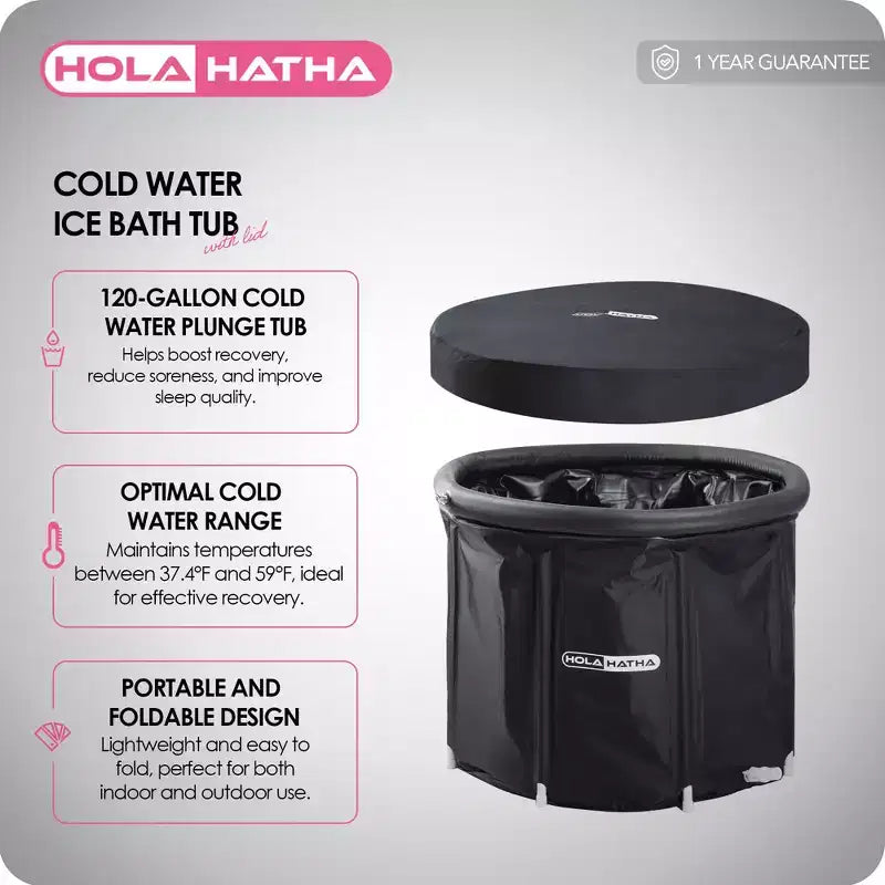 Baignoire de glace HolaHatha 450 litres, baignoire de récupération portable à eau froide avec couvercle