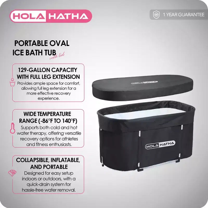 HolaHatha Baignoire de récupération à immersion avec couvercle, 488 litres, portable, eau chaude/froide