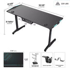 Scrivania da Gaming EUREKA ERGONOMIC con Accessori Integrati, 148 D x 60 L x 79.3 P cm, Nera