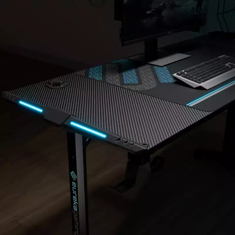 Scrivania da Gaming EUREKA ERGONOMIC con Accessori Integrati, 148 D x 60 L x 79.3 P cm, Nera