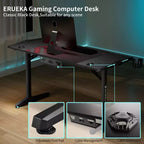 Scrivania da Gaming EUREKA ERGONOMIC con Accessori Integrati, 148 D x 60 L x 79.3 P cm, Nera