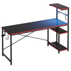 Bureau gaming Bestier de 155 cm avec éclairage LED RGB, bureau d'ordinateur avec étagères de rangement réversibles à 4 niveaux, crochets, porte-gobelet et aimants - Noir