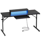 Bureau gaming Bestier 63 avec lumières LED et prises, bureau d'ordinateur avec support d'écran et tiroir clavier pour le bureau à domicile