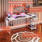 Bureau de jeu LED Bestier 61 pouces avec support d'écran et étagères, bureau d'ordinateur avec tiroirs et crochets, poste de travail PC Gamer avec sacs latéraux