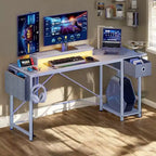 Bureau de jeu LED Bestier 61 pouces avec support d'écran et étagères, bureau d'ordinateur avec tiroirs et crochets, poste de travail PC Gamer avec sacs latéraux