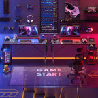 Bureau de jeu LED Bestier 61 pouces avec support d'écran et étagères, bureau d'ordinateur avec tiroirs et crochets, poste de travail PC Gamer avec sacs latéraux