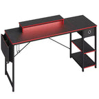 Bureau de jeu LED Bestier 61 pouces avec support d'écran et étagères, bureau d'ordinateur avec tiroirs et crochets, poste de travail PC Gamer avec sacs latéraux