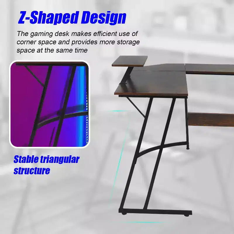 BestMassage Bureau de jeu en forme de L de 50 pouces, bureau d'ordinateur, bureau avec grand support pour moniteur, bureau de jeu d'angle pour le bureau à domicile