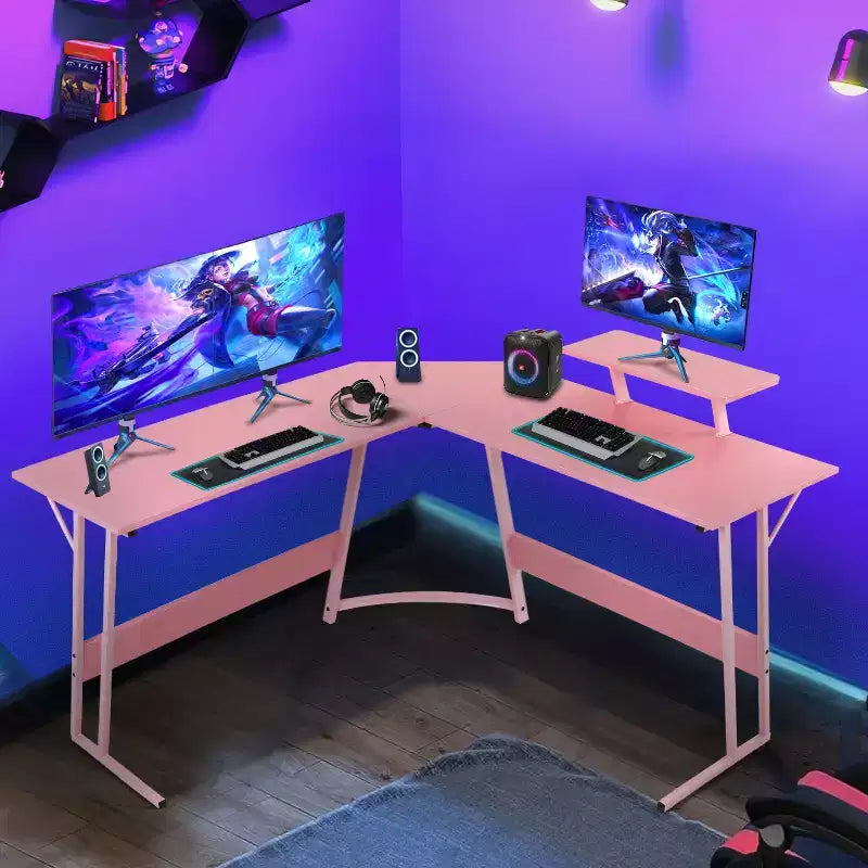 BestMassage Bureau de jeu en forme de L de 50 pouces, bureau d'ordinateur, bureau avec grand support pour moniteur, bureau de jeu d'angle pour le bureau à domicile