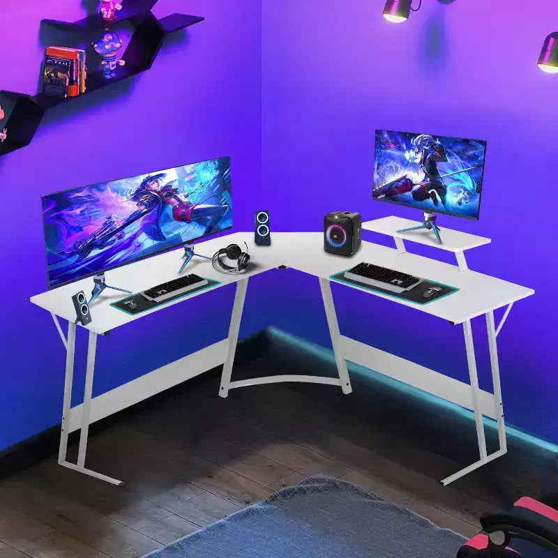 BestMassage Bureau de jeu en forme de L de 50 pouces, bureau d'ordinateur, bureau avec grand support pour moniteur, bureau de jeu d'angle pour le bureau à domicile