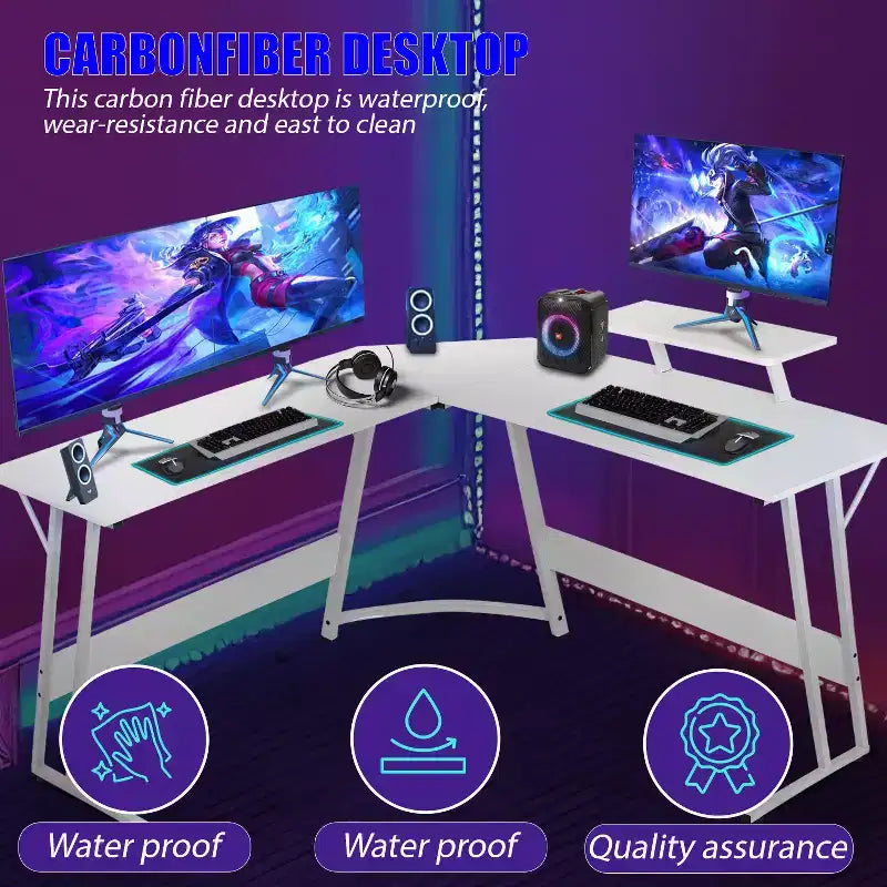 BestMassage Bureau de jeu en forme de L de 50 pouces, bureau d'ordinateur, bureau avec grand support pour moniteur, bureau de jeu d'angle pour le bureau à domicile