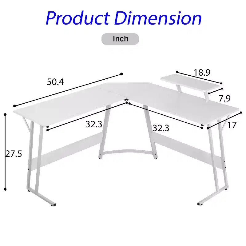 BestMassage Bureau de jeu en forme de L de 50 pouces, bureau d'ordinateur, bureau avec grand support pour moniteur, bureau de jeu d'angle pour le bureau à domicile
