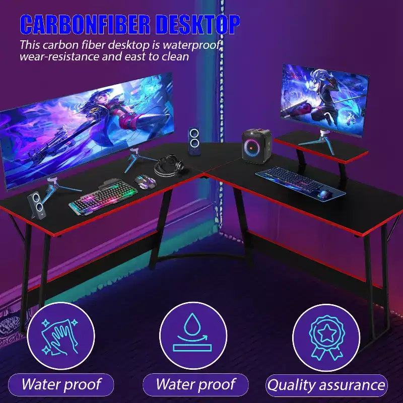 BestMassage Bureau de jeu en forme de L de 50 pouces, bureau d'ordinateur, bureau avec grand support pour moniteur, bureau de jeu d'angle pour le bureau à domicile