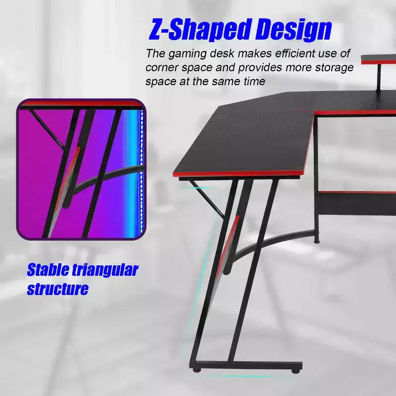 BestMassage Bureau de jeu en forme de L de 50 pouces, bureau d'ordinateur, bureau avec grand support pour moniteur, bureau de jeu d'angle pour le bureau à domicile