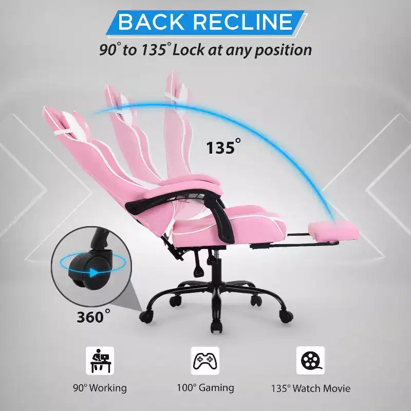 Sedia da gaming BestMassage Sedia da ufficio per computer con poggiapiedi e supporto lombare