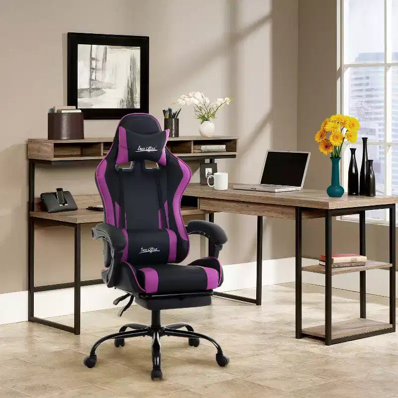 Sedia da gaming BestMassage Sedia da ufficio per computer con poggiapiedi e supporto lombare