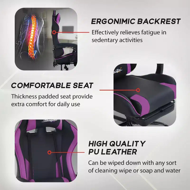 Sedia da gaming BestMassage Sedia da ufficio per computer con poggiapiedi e supporto lombare