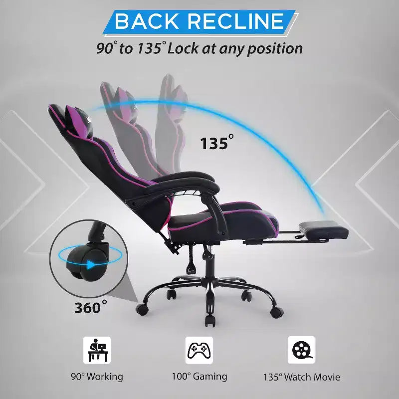 Sedia da gaming BestMassage Sedia da ufficio per computer con poggiapiedi e supporto lombare