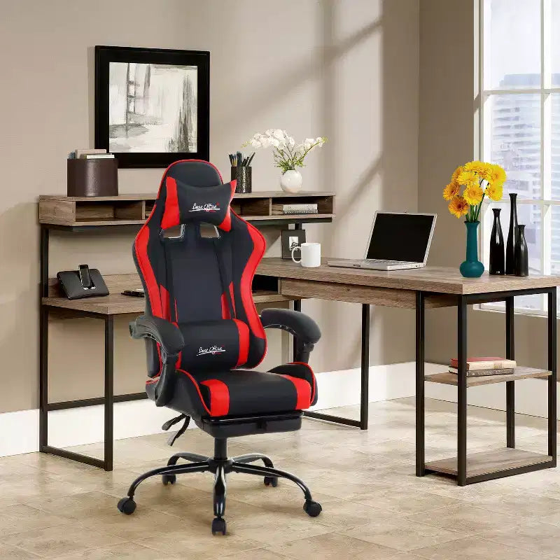 Sedia da gaming BestMassage Sedia da ufficio per computer con poggiapiedi e supporto lombare