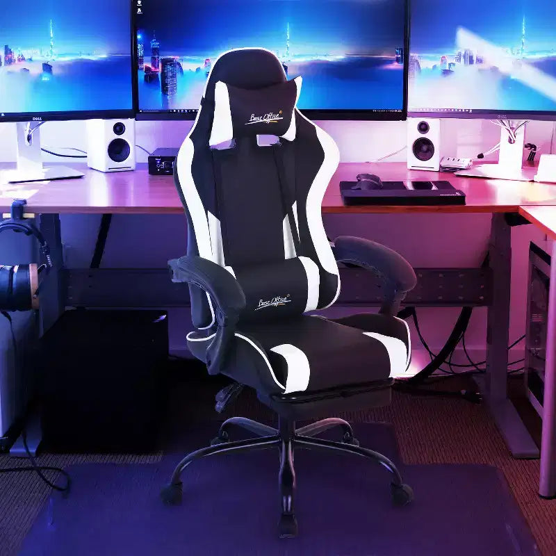 Sedia da gaming BestMassage Sedia da ufficio per computer con poggiapiedi e supporto lombare