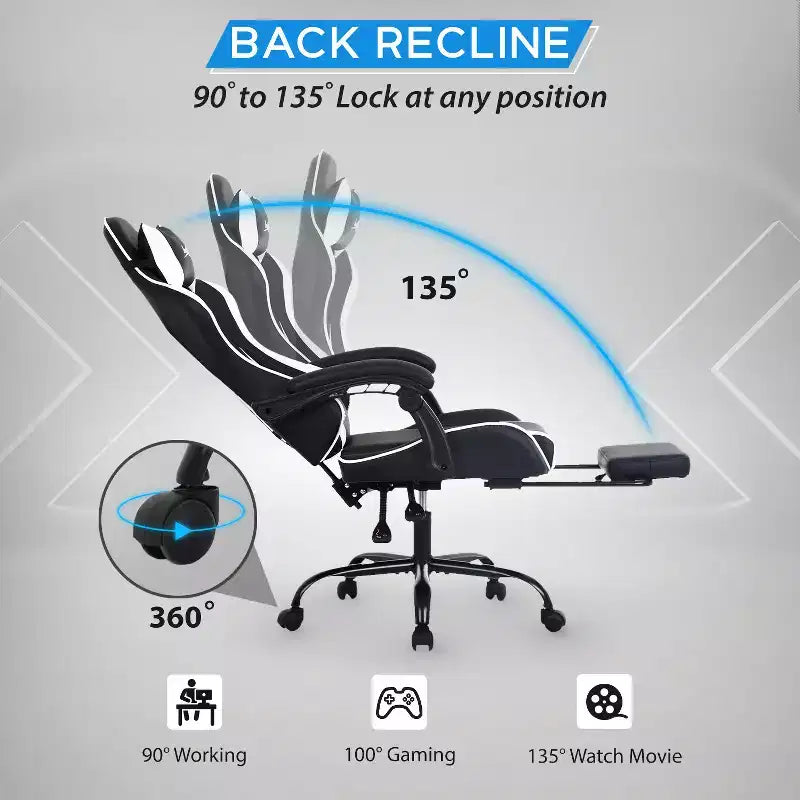 Sedia da gaming BestMassage Sedia da ufficio per computer con poggiapiedi e supporto lombare