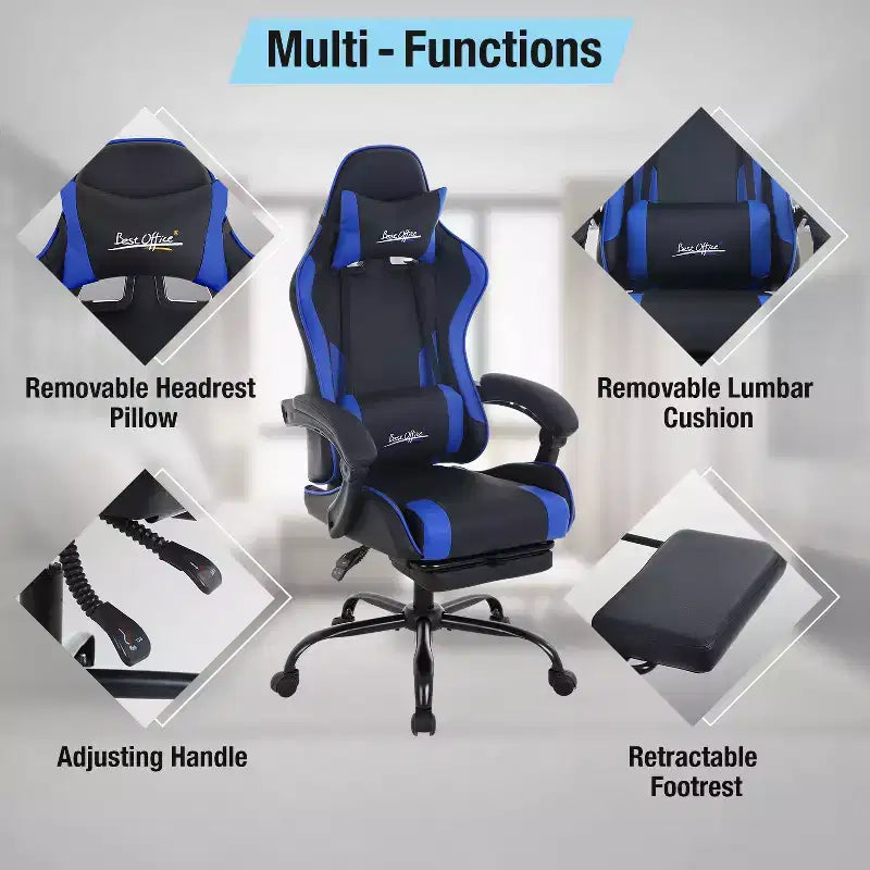 Sedia da gaming BestMassage Sedia da ufficio per computer con poggiapiedi e supporto lombare