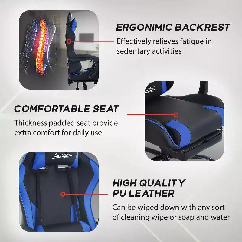 Sedia da gaming BestMassage Sedia da ufficio per computer con poggiapiedi e supporto lombare