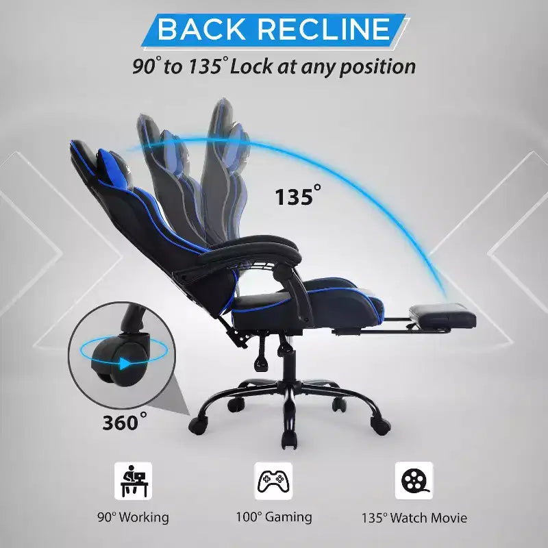Sedia da gaming BestMassage Sedia da ufficio per computer con poggiapiedi e supporto lombare