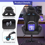 Chaise de jeu FDW Gaming Chaise de bureau massante confortable et élégante avec soutien lombaire réglable, pivotante à 360 degrés et roulettes silencieuses