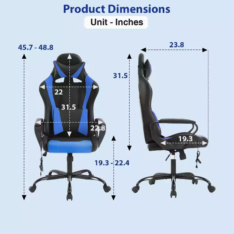 Chaise de jeu FDW Gaming Chaise de bureau massante confortable et élégante avec soutien lombaire réglable, pivotante à 360 degrés et roulettes silencieuses