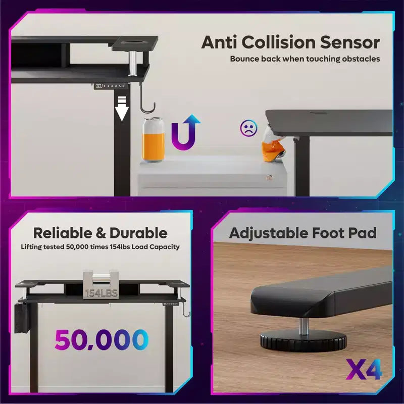 Scrivania in Piedi Bestier da 58 pollici con Supporto Monitor, Scrivania Computer a LED Regolabile in Altezza con Spazio di Archiviazione e Gancio, Scrivania per Lavoro in Piedi per Ufficio Domestico e Scrittura
