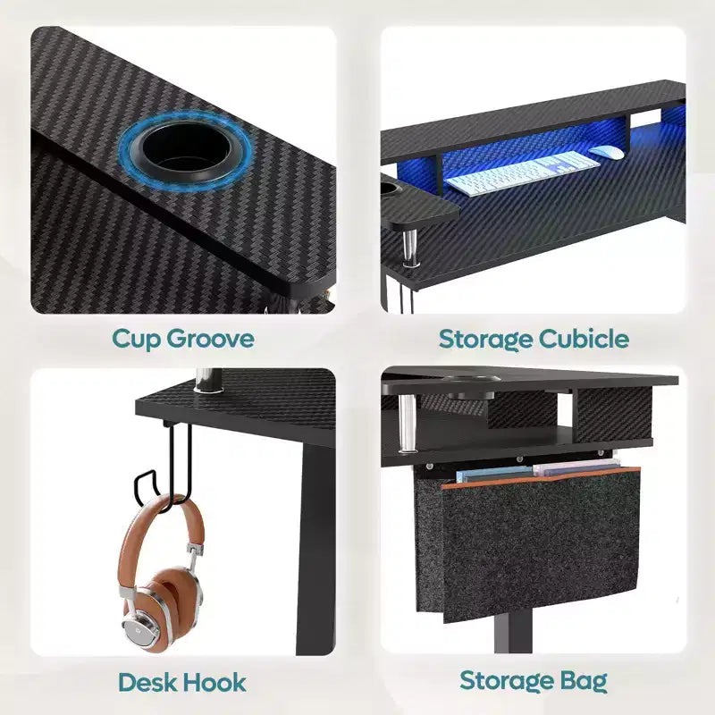 Scrivania in Piedi Bestier da 58 pollici con Supporto Monitor, Scrivania Computer a LED Regolabile in Altezza con Spazio di Archiviazione e Gancio, Scrivania per Lavoro in Piedi per Ufficio Domestico e Scrittura