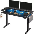 Scrivania in Piedi Bestier da 58 pollici con Supporto Monitor, Scrivania Computer a LED Regolabile in Altezza con Spazio di Archiviazione e Gancio, Scrivania per Lavoro in Piedi per Ufficio Domestico e Scrittura