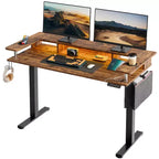 Scrivania in Piedi Bestier da 58 pollici con Supporto Monitor, Scrivania Computer a LED Regolabile in Altezza con Spazio di Archiviazione e Gancio, Scrivania per Lavoro in Piedi per Ufficio Domestico e Scrittura