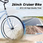 Vélo Single Speed en Acier 26 Pouces, Cadre en Acier, Roues Larges pour la Stabilité, Frein à Rétropédalage, Plusieurs Couleurs Vélo Cruiser de Plage Homme Femme