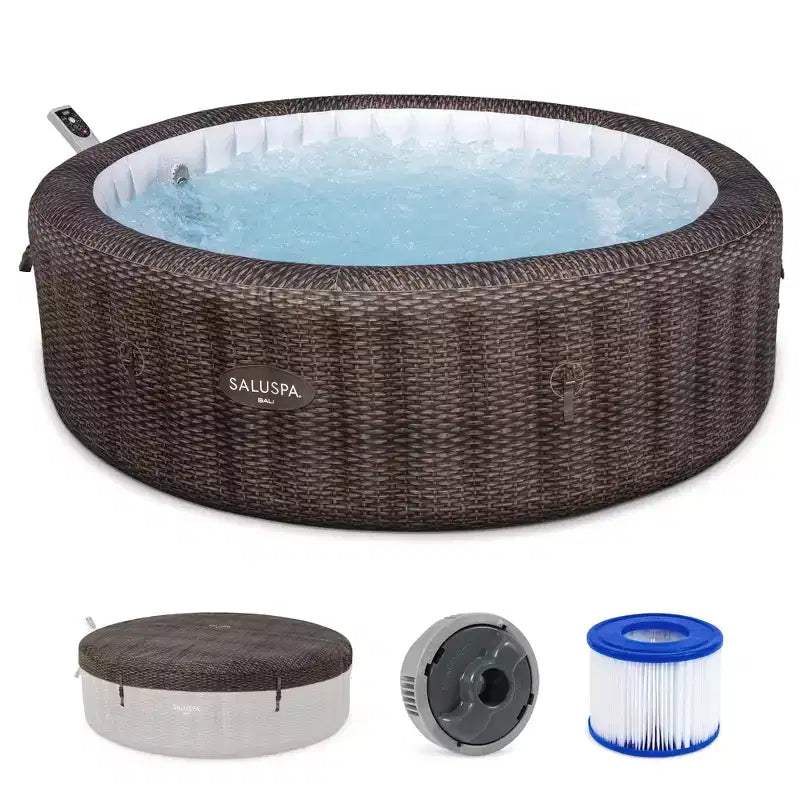 Bestway SaluSpa Bali 5 to 7 Person Inflatable Hot Tub, Round Energy-Efficient Portable Outdoor Spa with 180 AirJets, 85 x 28