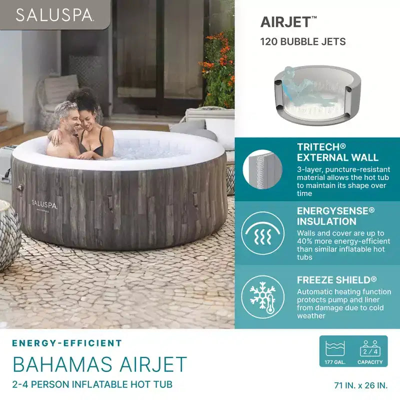 Bestway SaluSpa Bahamas, spa gonflable rond 2-4 personnes avec 120 AirJets, spa portable écoénergétique, 180 x 66 cm