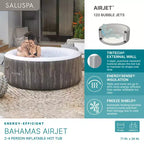 Bestway SaluSpa Bahamas, spa gonflable rond 2-4 personnes avec 120 AirJets, spa portable écoénergétique, 180 x 66 cm