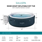 Bestway SaluSpa Miami AirJet Spa gonflable rond portable pour 4 à 6 personnes avec 140 AirJets et couverture EnergySense à économie d'énergie, vert foncé