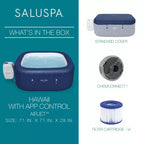 SaluSpa Hawaii Smart AirJet, spa gonflable avec contrôle par application, 140 jets, chauffage, filtre, spa portable pour 4 adultes, inclut une couverture et une pompe