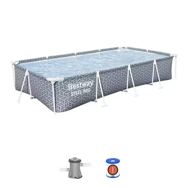 Bestway Steel Pro Rectangular Swimming Pool Above Ground Outdoor Backyard Framed Pool Set with 330 Gallon Filter Pump, 12' x 6' 7 x 26, Gray