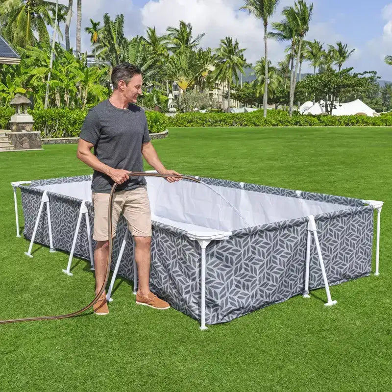 Piscine hors-sol rectangulaire Bestway Steel Pro pour jardin avec pompe filtrante de 1 249 litres, 3,66 m x 2,01 m x 66 cm, grise